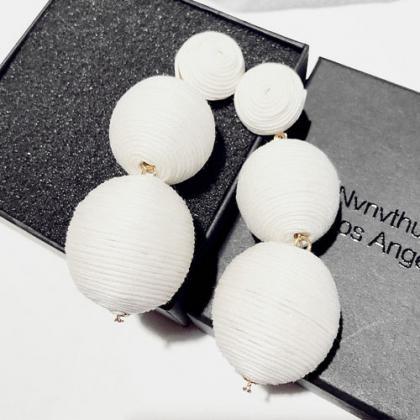 Earrings Ball Beaded White Thread Vacation Party..