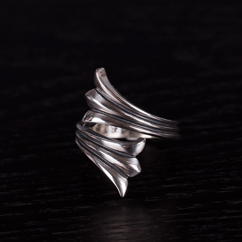 Silver Ring Statement Ring Wrap Ring Punk Curved Wave Vintage Gift Jewelry Accessories Unisex Men Women