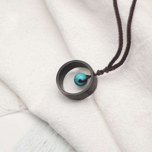 Sandalwood Wooden Necklace Hoop Turquoise Unique Charm Pendant Gift Jewelry Accessories Unisex Women Men